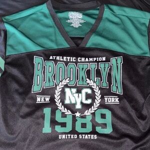 SHEIN Black and Green Brooklyn Jersey Top